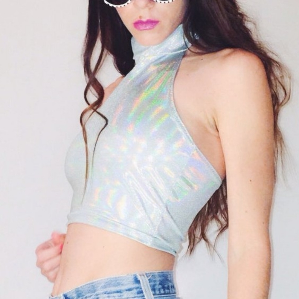Rave Festival Holographic Halter Top